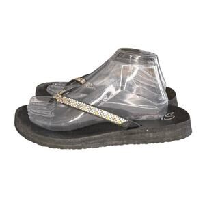 Womens Skechers Yoga Foam Crystal Studded Sandals Size 9 Black